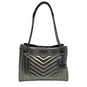 Michael Kors Metallic Grey Leather Susan Quilted Shoulder Bag
